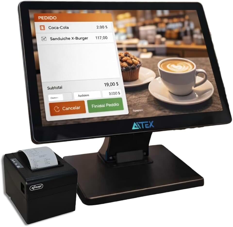 Kit PDV Computador Touchscreen All-in-One 15.6” Full HD 8GB 128GB Wi-Fi + Impressora Térmica 80mm Corte Automático