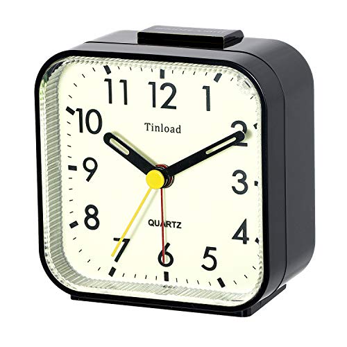 Image of Tinload Small Battery Operated Analog Travel Alarm Clock Silent Non Ticking,Gentle Wake, Ascending Beep Sounds, Snooze,Lighted on Demand, Glow in Dark dial,Easy Set