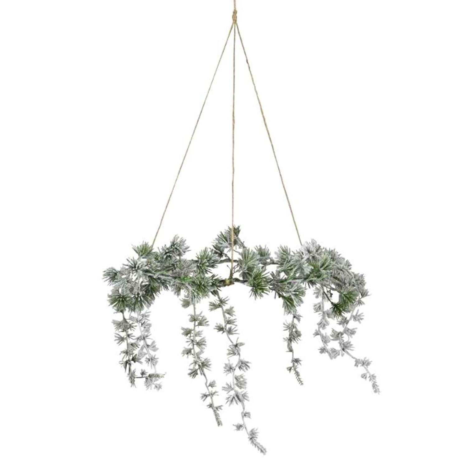 MACOSA PO671128 Kranz hängend beschneit Ø 40 cm Winterkranz Kunststoff 55 cm Aufhängung künstlicher Tannenkranz mit Schneeoptik Weihnachtsdeko zum Hängen Dekokranz