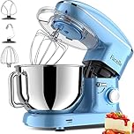 Robot Pâtissier 1500W Facelle Petit électroménager 6,2L,avec Crochet Pétrisseur,Batteur,Fouet à Fil,protection contre les éclaboussures,pour la cuisson,les gâteaux(Bleu)