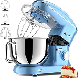 Facelle Kitchen Stand Mixer,660W 6-Speed Tilt-Head mixers kitchen electric stand mixer with 6.5QT Stainless Steel Bowl,Dough Hook,Flat Beater,Whisk,Splash Guard for Baking,Cakes,Cookie(Blue)