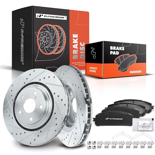 A-Premium 12.91 inch (327.91mm) Front Drilled and Slotted Disc Brake Rotors + Ceramic Pads Kit Compatible with Select Lexus and Toyota Models - NX200t, NX300, NX300h, RX350, RX450h, Highlander, Sienna