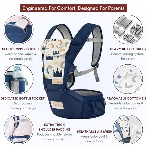 Image of Baby Carrier with Hip Seat for 0 to 3 Year New Born Baby, Kangaroo Adjustable Baby Carrying Bag for Newborn to Toddler, 20 Kg (NBC56)