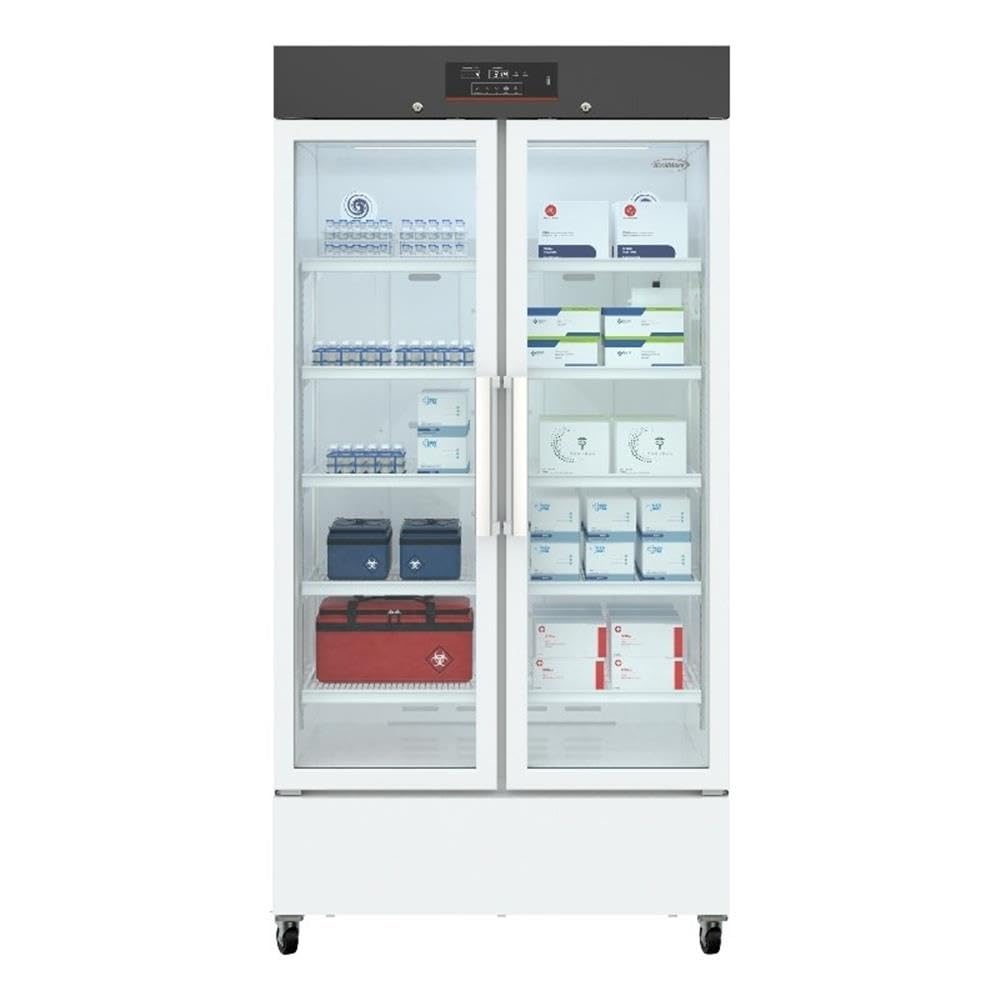 Pemberly Row 27 Cu. Ft. Medical Vaccine Refrigerator, Digital Temperature Control, Multi-Level Alarms, Durable PCM and Steel, 2 Glass Locking Doors, 10 Adjustable Shelves, Freestanding Lab Storage