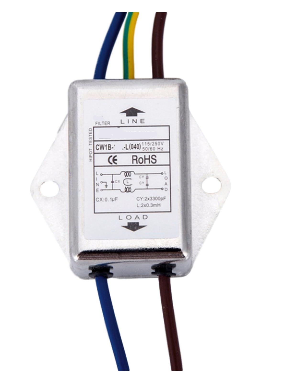 JJHQOKYNA Single-phase AC power filter purifier 220VC W1BL2 bipolar single pole 10A 6A 3A outlet type(CW1B-6A-L 040 Unipolar strip line)