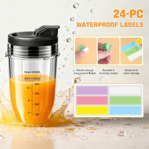 Image of ENVTEK Replacement 18oz Blender Cups for Ninja 2-Pack, Leakproof Lids, Waterproof Writable Labels (24pk) & Cleaning Brush, Compatible with BN401 BN801 BL450 BL480 BL640 NN100 SS401 Foodi Series