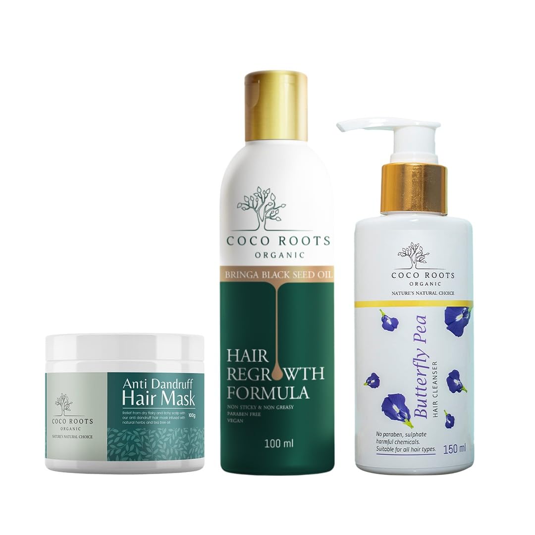 Hair Care Combo Set – Hair Regrowth Formula (100ml), Butterfly Pea Cleanser (150ml) & Anti-Dandruff Hair Mask (100g) – Complete Routine for Growth, Scalp Health & Volume-image-4