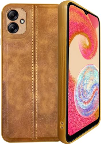 Image of A rtistque Premium Thread Leather Back Cover Case for Samsung Galaxy M04 / Samsung Galaxy F04 / Samsung Galaxy A04e | Drop Protection | Smooth Grip | Raised Camera Edges - Brown
