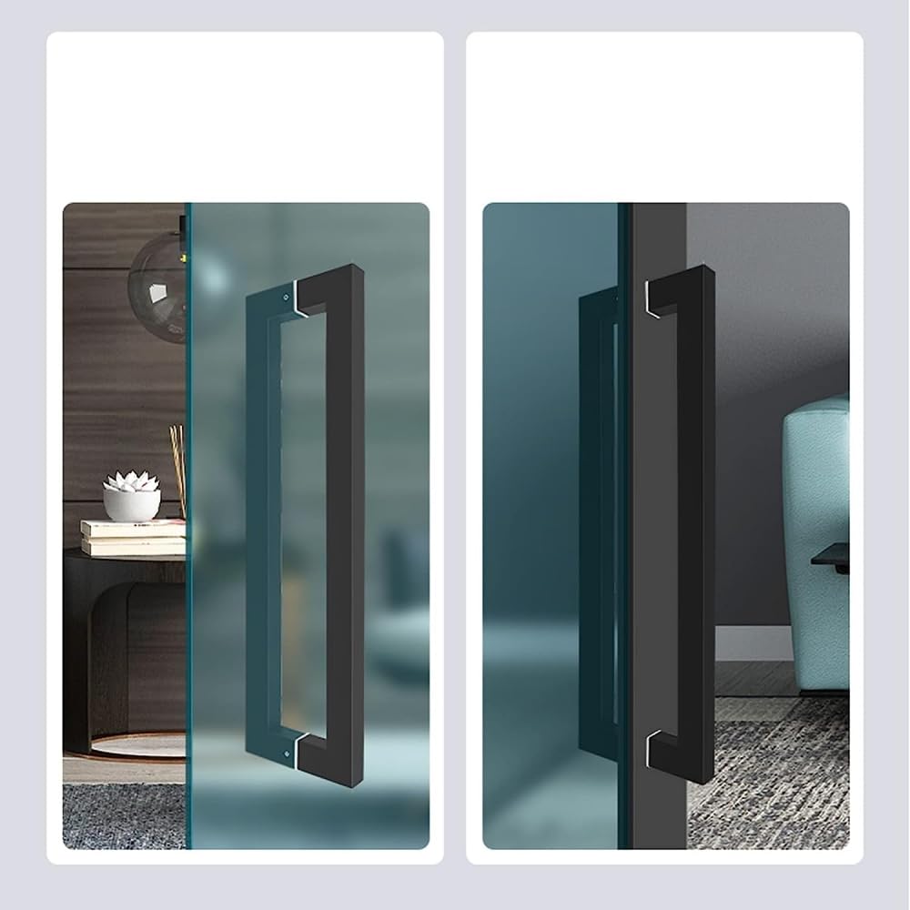 Poignée De Porte De Douche Noire Carrée - Mat - 35x25 Mm - Compatible Portes Verre