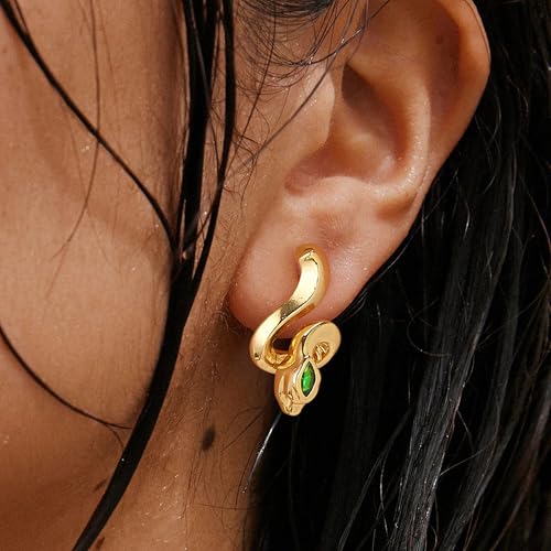 FETTERO Stud Earrings for Women - 14K Gold Plated CZ Hypoallergenic Earrings Studs Dainty Black CZ Leaf Gold Earrings for Women Trendy Statement Jewelry