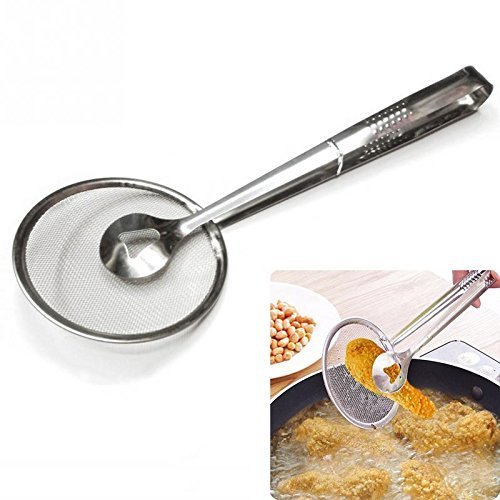 Zyomatiq Stainless Steel Cooking Tong Multi-Functional 2 in 1 Fry Tool Filter Spoon Strainer with Clip