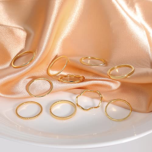 WFYOU 10 Pcs 1-2mm 18K Gold Plated Simple Rings for Women Band Knuckle Stacking Midi Rings Elegant Classic Minimalist Rings Comfort Fit 5
