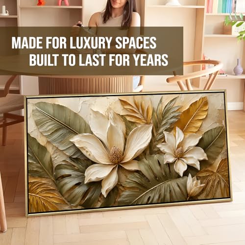 Image of PAPER PLANE DESIGN Modern Floral Wall Art with Vintage Gold Floating Frame, 2 x 4 Feet Ready to Hang Canvas Art for Bedroom Office - FLR-084