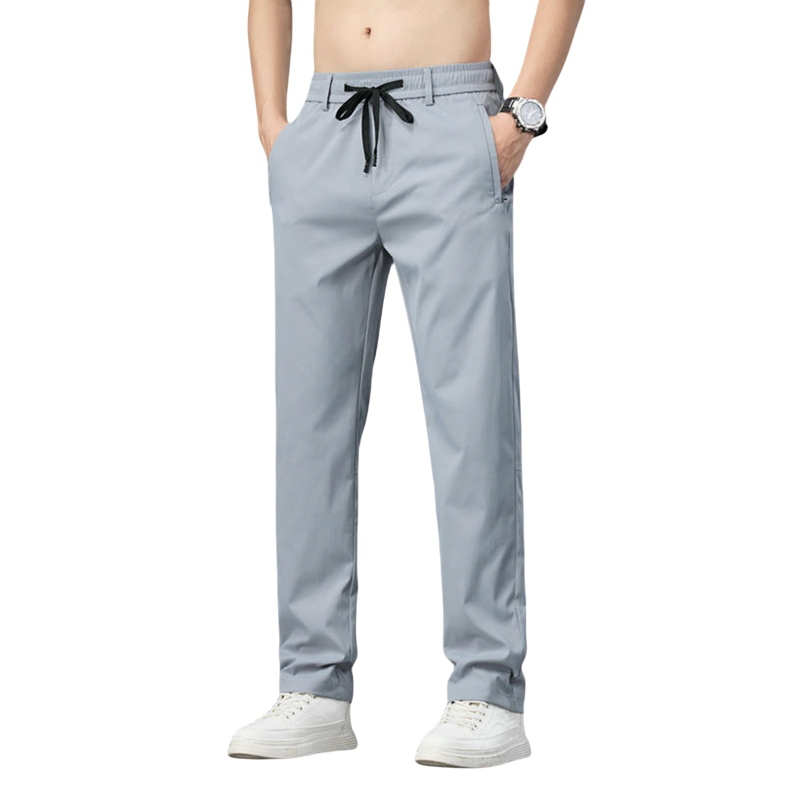 Pantalon soie glacée homme ample droite d'été tendance extensible - 6