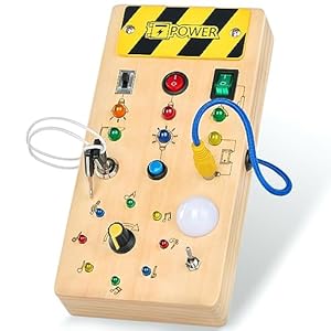 Montessori Busy Board Activity Board ab 1 Jahr, Holzspielzeug mit 8 LED Lichtschalterspielzeug Montessori Spielzeug ab 1 Jahr Baby Motorikspielzeug Lernspielzeug für Kleinkinder Geschenk 1 2 3 Jahr
