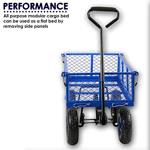 Landworks 2103Q044A Heavy Duty Lawn/Garden Utility Cart/Wagon With Removable Side Meshes, 400 lbs, Blue - Thumbnail 5