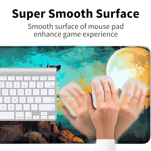 Image of Card Mat for MTG & TCG Playmat,Large TCG Playmat 24x14 Inch MTG Mousepad Non-Slip Waterproof Desk Mat with Stitched Edges for Trading Card Game Gaming OfficeWolf Moom