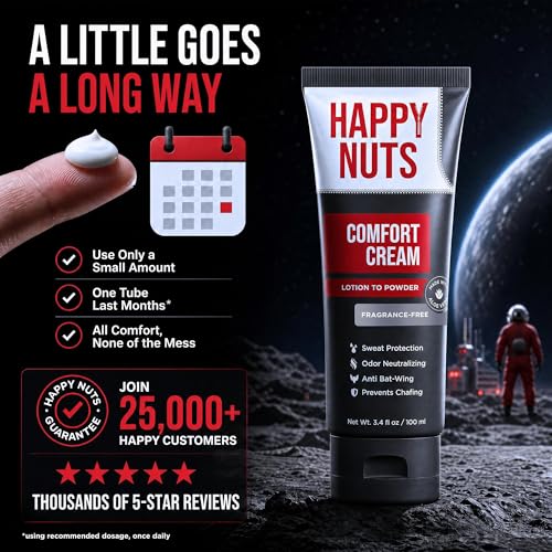 Image of HAPPY NUTS Comfort Cream Deodorant For Men: Anti-Chafing Sweat Defense, Odor Control, Aluminum-Free, Travel Essential, Deodorant & Hygiene Products for Men's Private Parts 3.4 Fl Oz, Fragrance-Free