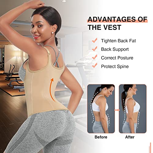 Feelin Women's Waist Trainer Corset Vest Body Shaper Cincher Trimmer Tank Top Sport Girdle Steel Bones Black, A2-Beige, Large #TOP3
