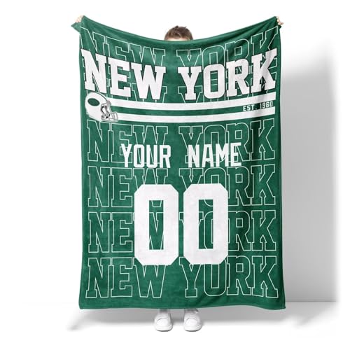 Image of ANTKING New York J Throw Blanket for Men Women Boy Custom Name and Number Gifts