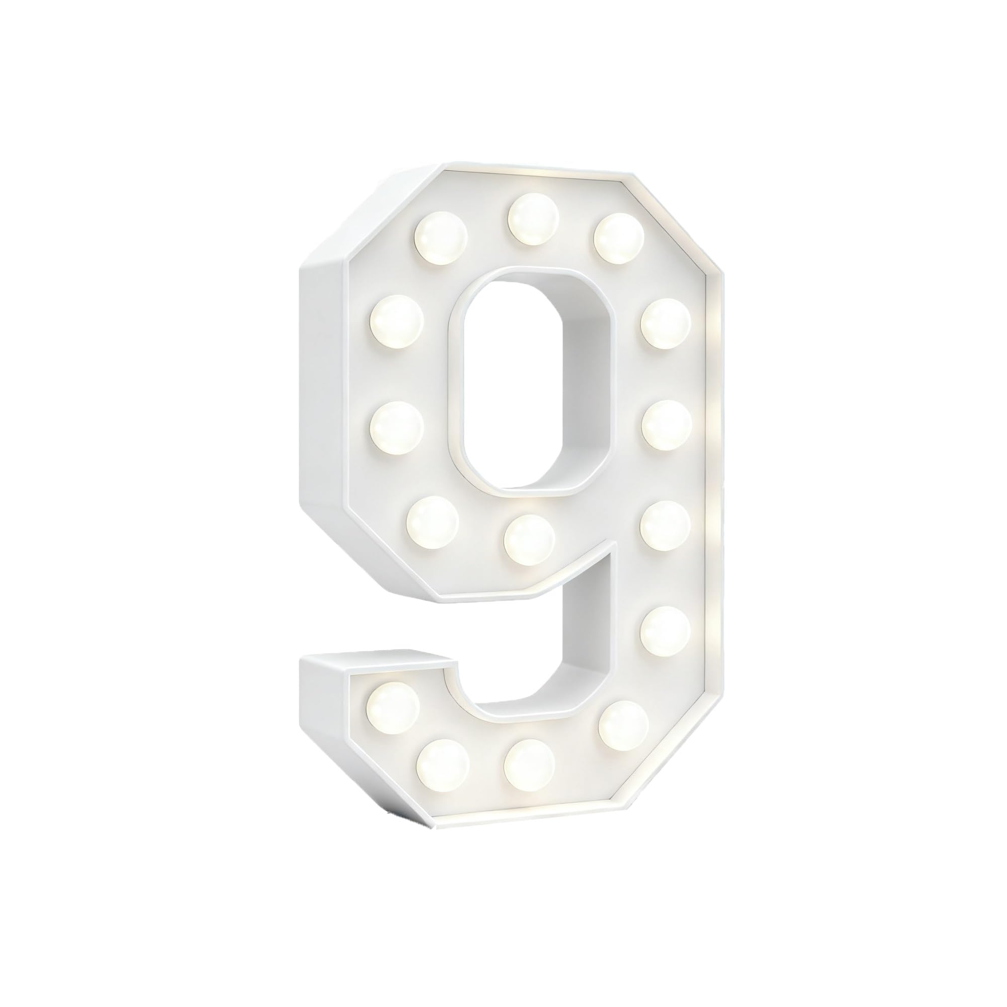 White 4FT Marquee Light Up Number Lights, 0-9 For Birthday Party Large Mosaic Frame Cardboard Pre-Cut Foam Board Sign Diy Decorations Anniversary(Number9,100cm/3.3ft)