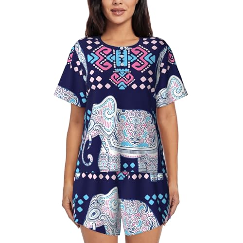 Pyjama éléphant violet 2 pièces court pour nuit d'été et tenue décontractée ample