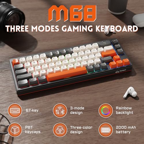 Teclado Tri-Mode MANBASNAKE M68 Bluetooth/2.4G/USB-C miniatura 2