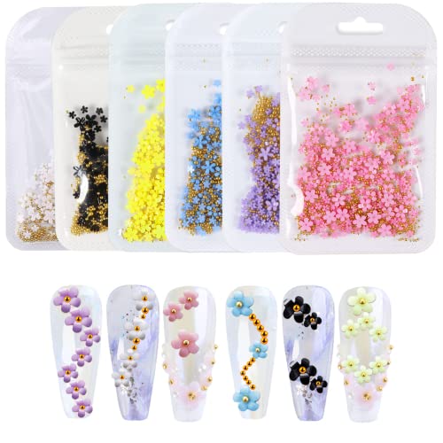 3D Fleurs Nail Art Charms,HOINCO Résine Acrylique Floral Nail Art Jewelry avec Perle Argent Doré Perles de Caviar Paillettes Fournitures pour Ongles Design Bijoux Femmes DIY Conseils de Décoration Cover