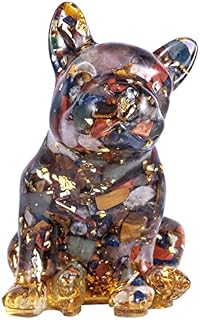 mookaitedecor 3 Inch Mixed Crystals French Bulldog Dog Statue Ornament, Semi Precious Stone Dog Lover Gift, Resin Animal Dog Healing Crystal Stone Puppy Art Figurine Lucky Home Office Decor