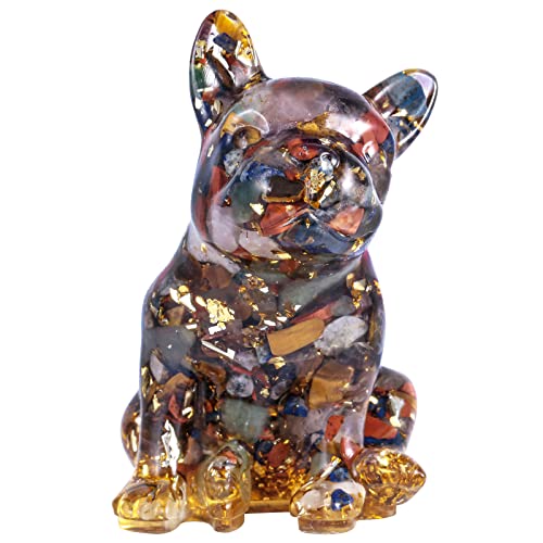 mookaitedecor 3 Inch Mixed Crystals French Bulldog Dog Statue Ornament, Semi Precious Stone Lover Gift