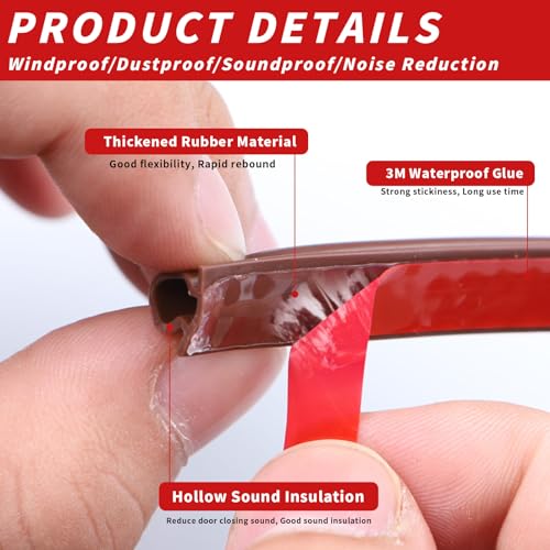 Image of 40 Feet Rubber Weather Stripping Door Seal Strip, Self-Adhesive Backing D-Shape Door Weatherstripping for Door Frame Insulation Large Gap, Easy Cut to Size(Brown)
