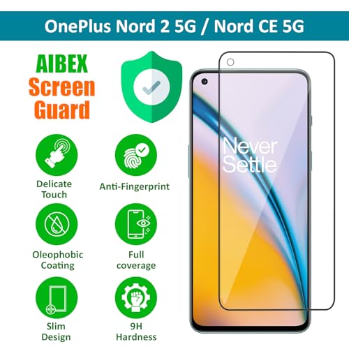 Image of AIBEX Tempered Glass for OnePlus Nord 2 5G / OnePlus Nord CE 5G | 9H Hardness | Anti-Glare & Anti-Fingerprint | Water Resistant | Edge-to-Edge Full Screen Protector | Bubble-Free Installation