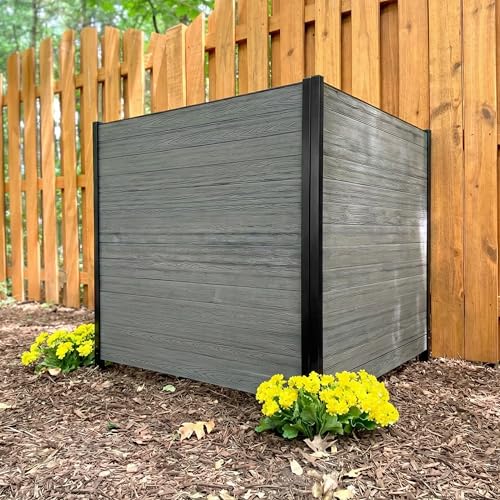 Enclo Privacy Screens EC18002 Lincoln WoodTek Vinyl Outdoor Privacy Screen, Perfect to Conceal Trash Bins and A/C Units, Full-Coverage No-Dig Kit 3.5ft H x 3.5ft W, Charcoal Color (2-Panels)