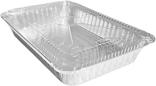 PACTOGO Moldes desechables de papel de aluminio oblongos para hornear de 4 libras con tapas de cúpula de 12 x 8 x 2 pulgadas - para preparación de
