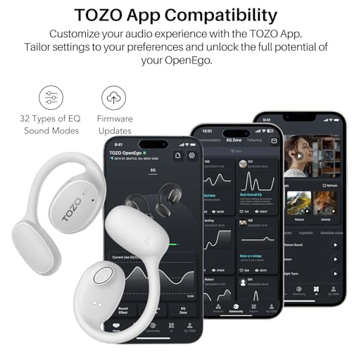 Image of TOZO OpenEgo Open Ear Earbuds Bluetooth Headphones, 5.3 Bluetooth Sport Earbuds with Earhooks for 80Hrs Playtime,32 EQ Modes, Digital Display, Clear Calls, Comfortable Wear for Running, Work