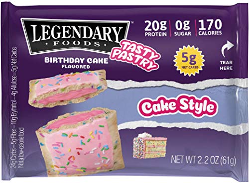 Legendary Foods New Cake Style Tasty Pastry. Bigger, Thicker, Creamier | Low Carb Keto Breakfast | Zero Sugar | Keto Snacks On-The-Go |20g protein|5g Net Carb|170 Calories(Birthday Cake, 2.2oz 8 Pack)