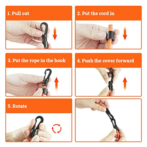 Kayak Deck Rigging Kit 1/4" 9.8' Bungee Cord With 6 D Rings& 4 J Hooks Tie Down Hooks& 4 Bungee Shock Cord Hooks,Tie Down Kayak Deck Line Repair Replacement Parts For Kayak Boat Canoe Accessory-Orange #TOP5