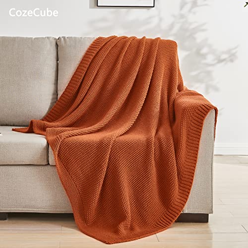 CozeCube Orange Throw Blanket for Couch, Soft Cozy Cable Knit Throw for Bed Sofa Living Room, Lightweight Warm Decorative Farmhouse Christmas Blanket, 60"x80", Burnt Orange
