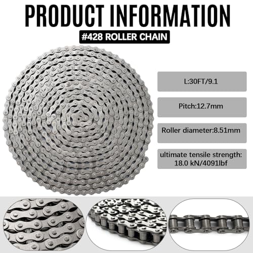 Image of Tandefio #41 30 ft Roller Chain for Gate Openers Carbon Steel Operator Chain with 2 Connecting Links for Extension Replacement Electric Automatic Sliding Gate Opener Garage Hanger Door Karts Bike
