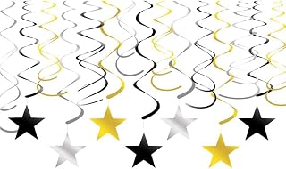 Gold Silver Black Star Hanging Swirl Decorations Stars Streamers Foil Swirls for Ceiling Decorations Graduation Party Supplies Black and Gold Party Decorations