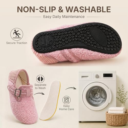 ATHMILE Slippers for Women Men – Adjustable Wide Diabetic House Slippers Comfy Fuzzy Teddy Fleece Slipper Socks Slip on House Shoes Non-Slip Indoor Outdoor for Home Travel Yoga Hospital — view 5