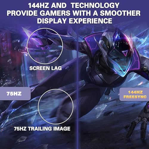 CRUA Gaming-Monitor 27 Zoll 2K 165Hz|144HZ Curved, QHD 1440P 1800R PC-Monitor, 1 ms GTG mit FreeSync, geringe Bewegungsunschärfe, Augenschutz, VESA, DisplayPort, HDMI, Low Blue Light,Schwarz – Bild 3