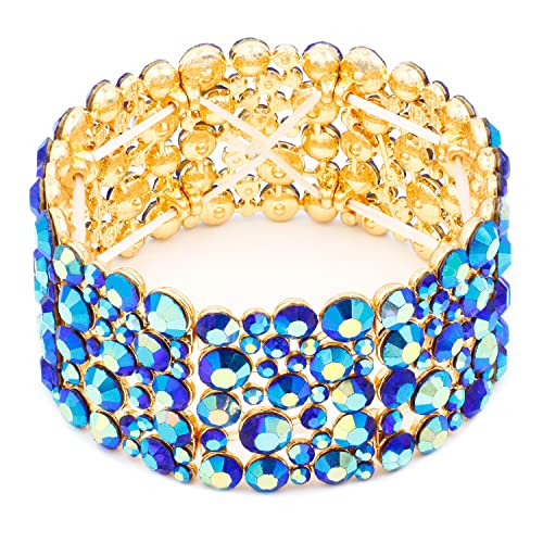Lavencious Round Shape Rhinestones Hollow Stretch Bracelet Party Jewelry For Women (Blue Ab) #TOP25