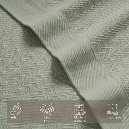 Threadmill Luxury 100% Cotton Twin Herringbone Blanket, Sage Green by Threadmill - Used condition - Image 5