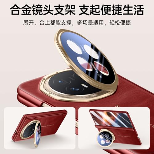 Coque pour Honor Magic V6 en cuir rouge avec support et protecteur d'écran