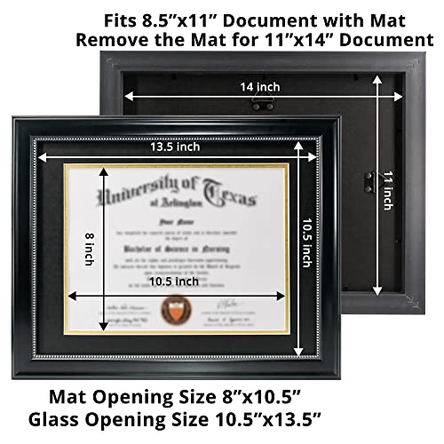 GraduationMall 8.5x11 Diploma Frame with Black over Gold Mat or Display 11x14 Document without Mat, Tempered Glass, Black with Silver Beads, Set of 3 by GraduationMall - Used condition - Image 4