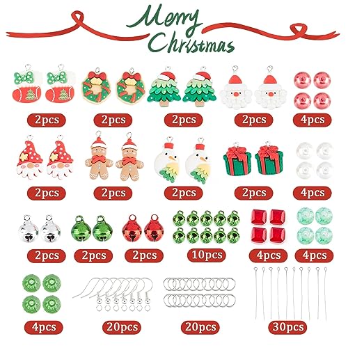 SUNNYCLUE 1 Box DIY 8 works Christmas Charms Resin Xmas Gingerbread Man Charm Earrings Making Starter Kit Santa Claus Bear Flat Back Charm Love Heart Christmas Tree Charms for jewellery Making Kits - Image 2