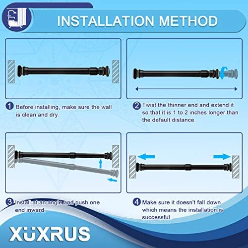 XUXRUS Extendable Shower Tension Rod,Adjustable Curtain Poles 70-120cm,No Drilling Heavy Duty Tension Rods for Curtains,Bathroom Window Closet Hanging Pole,Black