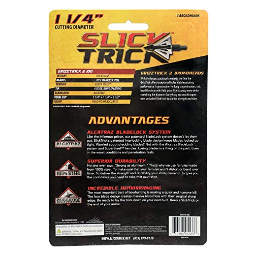 Slick Trick Grizztrick 2 100 Gr Broadhead (Pack Of 4), 1-1/4", Black #TOP2