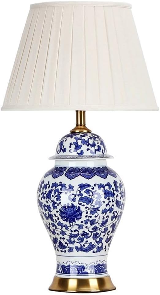 USMJQVZ USMJQVZ 29.6-inch Chinoiserie Porcelain Table Lamps,Desk Lamp Traditional Classic Ginger Jar Ceramic Table Lamp Blue and White Porcelain Creative Bedroom Bedside Lamp Entryway